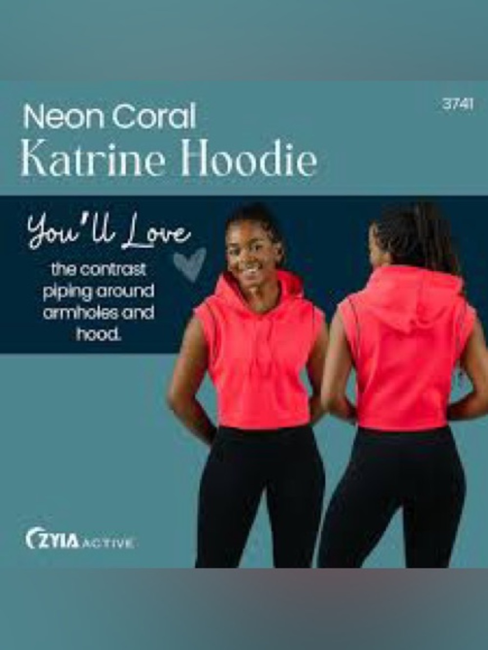 ZYIA Neon Coral Katrine Sleeveless Hoodie Crop Size Large